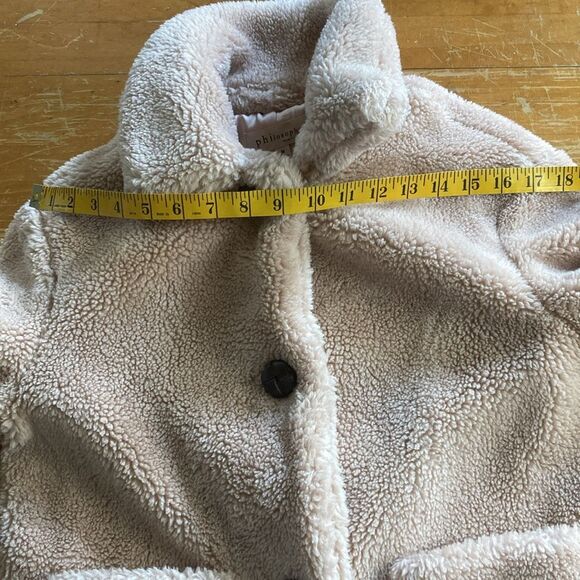 Philosophy light pink collared pockets faux fur teddy jacket Sz M wood buttons - Picture 8 of 10